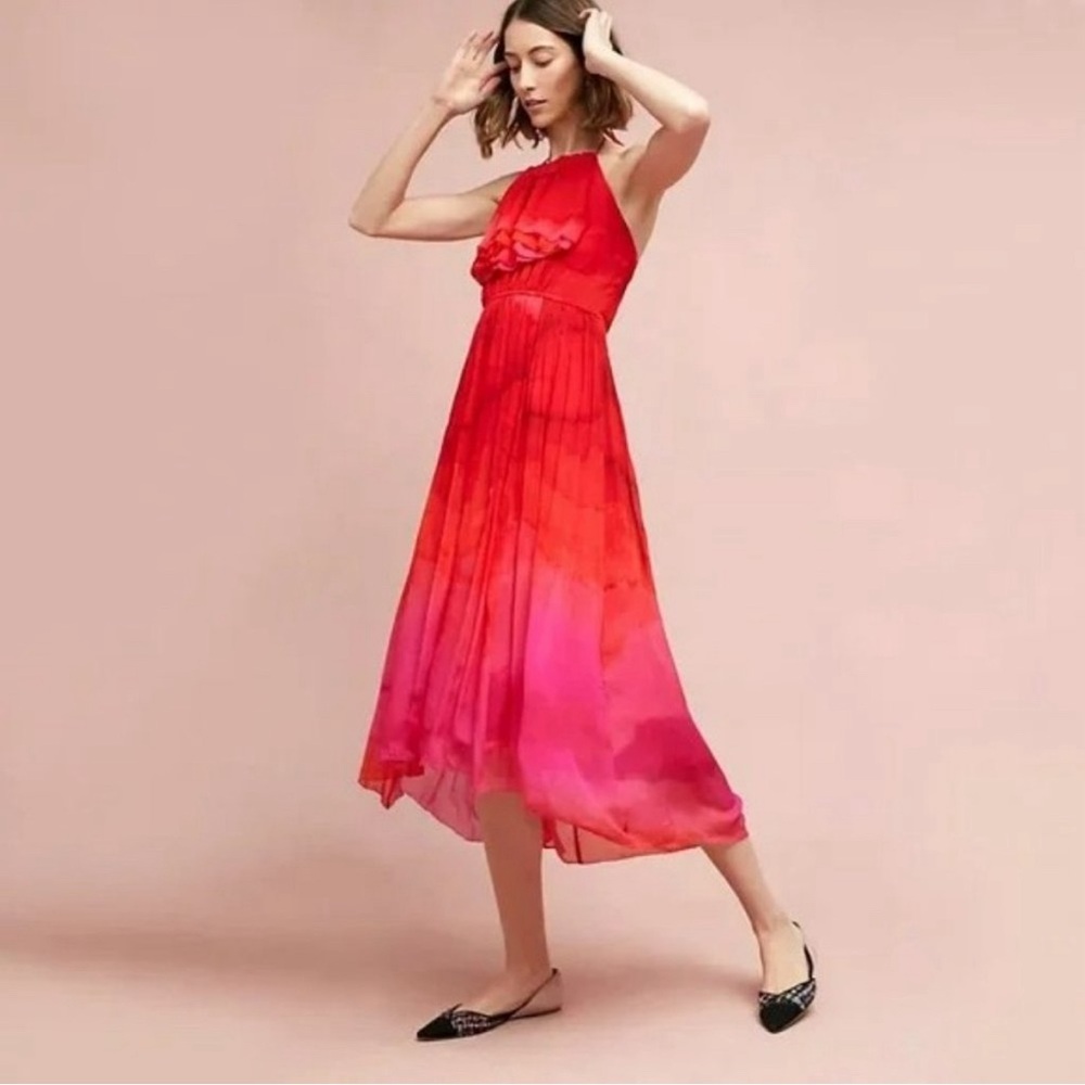 ❤️ Anthropologie Tracy Reese Watercolor Halter Midi Dress Size 0